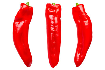 Fresh red capsicum sweet pepper isolated. A set of peppers. vertically.
