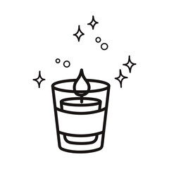 Burning candle in a glass. Cartoon style. Hand drawn line art vector illustration isolated on white.