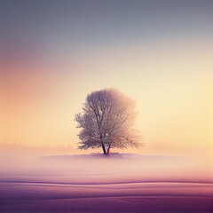 Fototapeta na wymiar Beautiful snowy nature landscape at sunset or sunrise, Generative AI