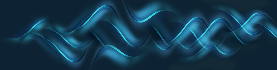 Abstract waves in blue neon beautiful decorative frame vector graphic design