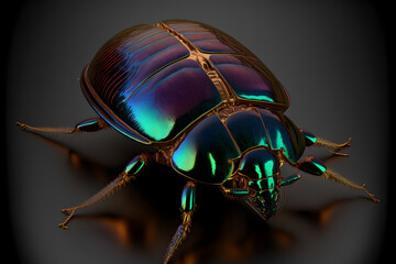 scarab beetle on black background created with generative AI technology - obrazy, fototapety, plakaty