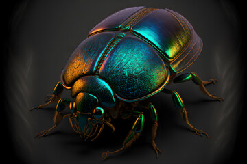 scarab beetle on black background created with generative AI technology
