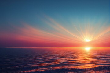 Obraz na płótnie Canvas Sunrise at the center of Clear Blue Sky Ocean. Generative AI