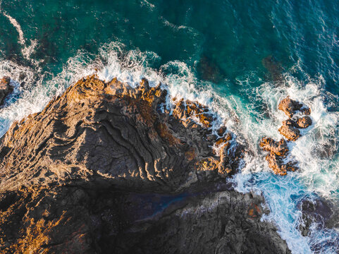Beautiful island coast shore and water texture topdown known as la zanja from puerto rico