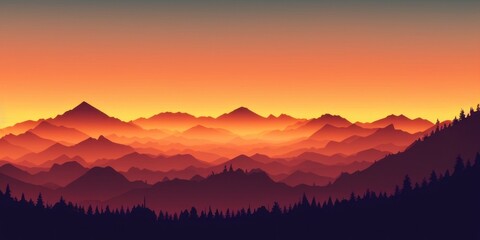 Fototapeta na wymiar Mountain silhouette with layered horizons