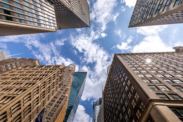 Fototapeta na wymiar New York, USA - April 24, 2022: Skyscrapers in Times Square district in New York