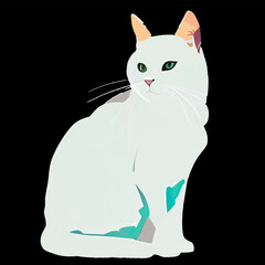 Sitting white cat. Watercolor isolated