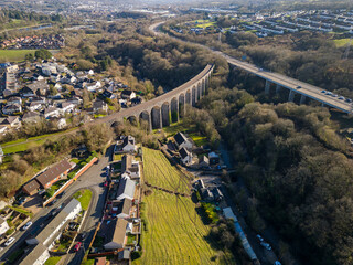 Aerial view of the Cefn Coed Viaduct (built 1866) at Merthyr Tydfil, Wales