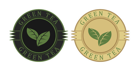 green tea label stamp product brand simple round vector