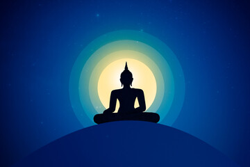 Obraz na płótnie Canvas Buddha image silhouette on blue background.