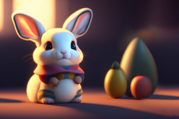EASTER BUNNY WITH EASTER EGGS WITH SPACE FOR COPY,  Generative AI technology