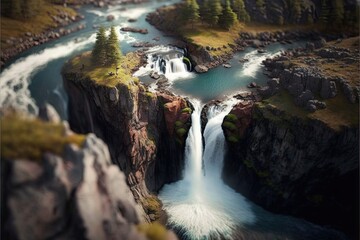 Waterfall from above, Tilt-Shift
