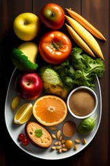 plateau de légumes et de fruits en Ia générative