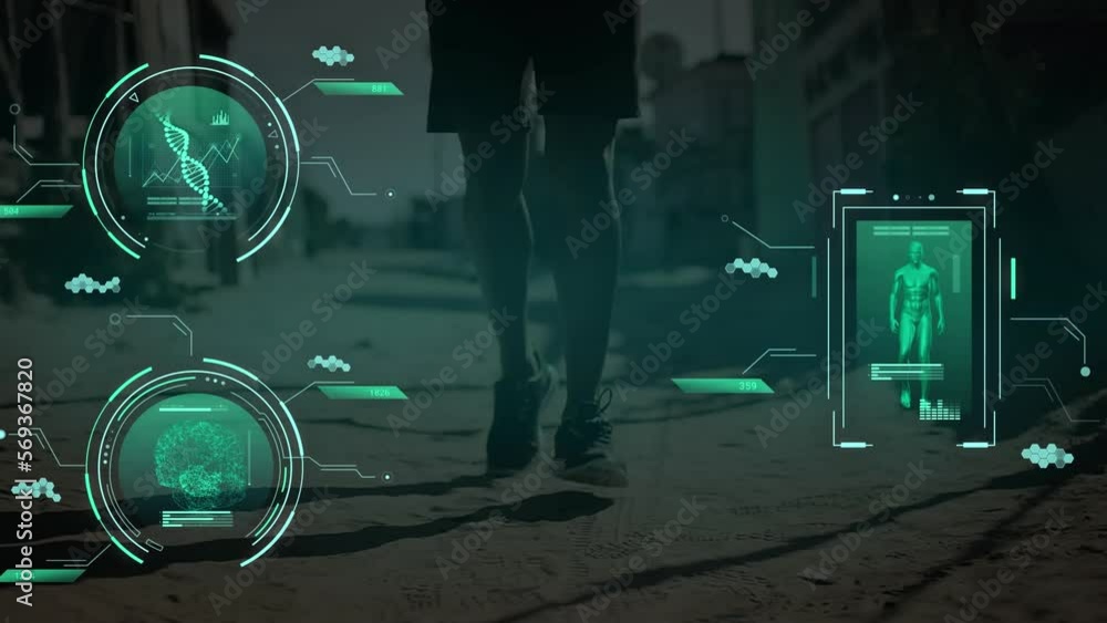 Poster animation of data processing over caucasian man running