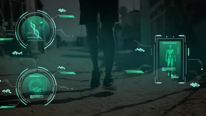 Animation of data processing over caucasian man running - Powered by Adobe