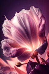 bouquet of tulips, bouquet of purple half closed crocus lies on light, AI