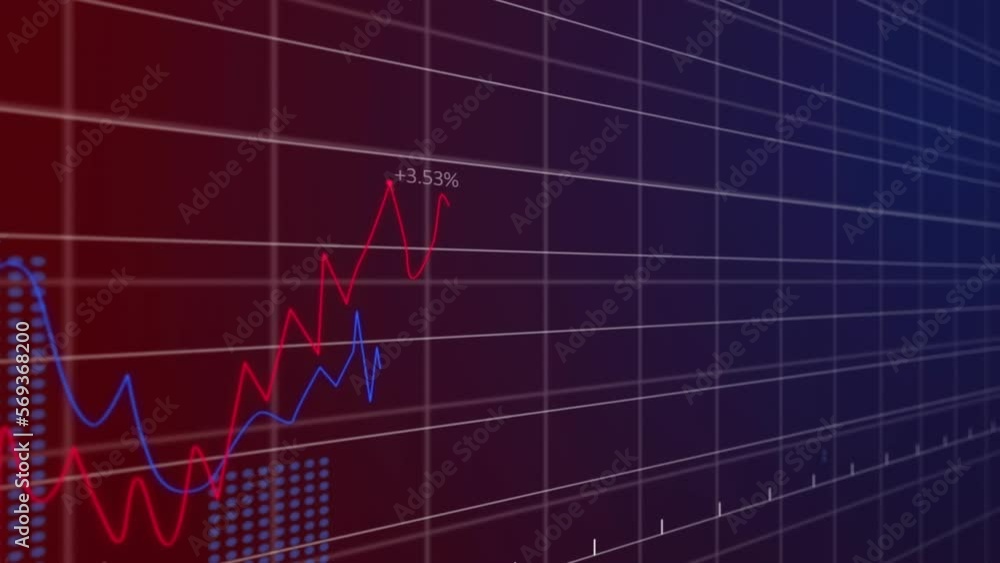 Poster animation of statistical data processing over grid network against purple gradient background