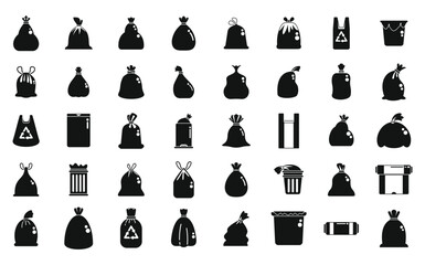 Bag for trash icons set simple vector. Food garbage. Dirty dustbin