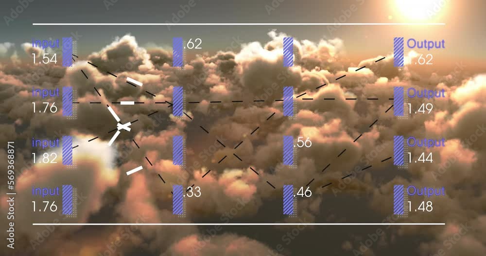 Aufkleber Animation of interface with data processing against clouds and shining sun in the sky