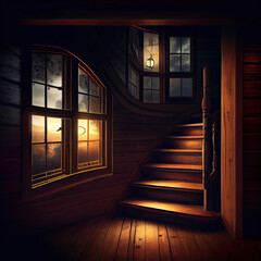Neutral Black and Brown Wood Stairs Beside Window AI Generated