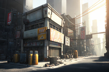 Obraz premium 超リアルな廃墟やポストアポカリプス系背景イラスト(AI generated image)