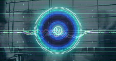 Animation of scope scanning and data processing over business people walking at airport - Powered by Adobe