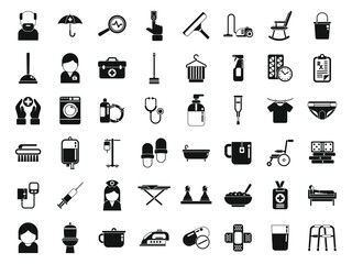 Home care services icons set simple vector. Care senior. Patient