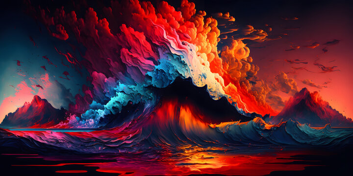 background with giant colerfull waves, abstract, generative ai