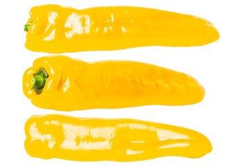 Fresh yellow capsicum sweet pepper isolated. A set of peppers. Horizontally.