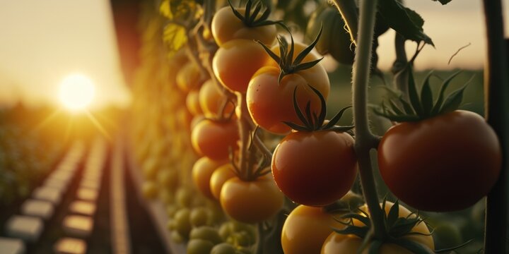 Tomatoes growing in greenhouse - Generative AI