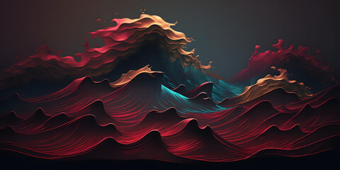 background with giant waves, abstract, generative ai