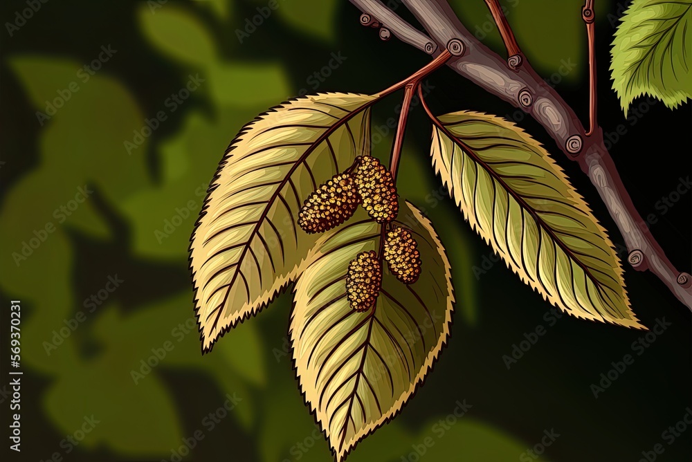 Poster alders hanging from a tree in a close-up vertical picture. generative ai
