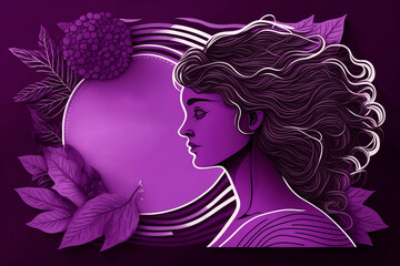 international women's day, 8 march, purple banner with 8m womens day vector illustration style concept template for woman's day with place for text or copy space, generative AI