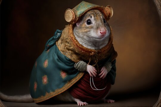 Created with Generative AI technology. portrait of a mouse in renaissance clothing