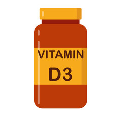 simple flat brown vitamin D3 drug bottle with yellow lable