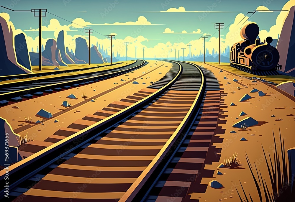 Poster rails arcing out towards the horizon generative ai