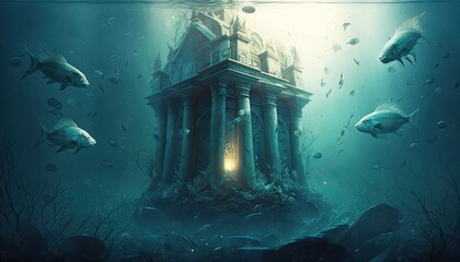 Underwater Structure surrounded with fish