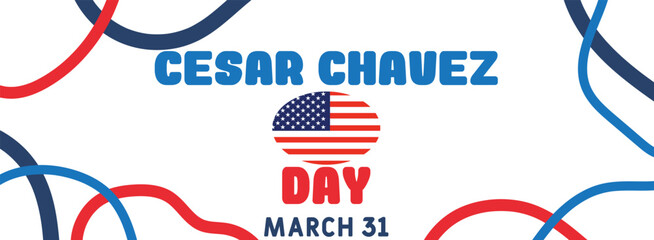 Banner for Cesar Chavez Day with USA flag on white background