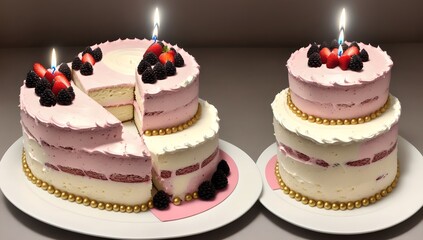 Delicious birthday cakes with candles on it 