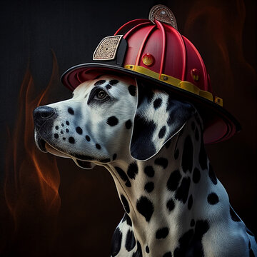 Dalmatian dog in a fireman helmet