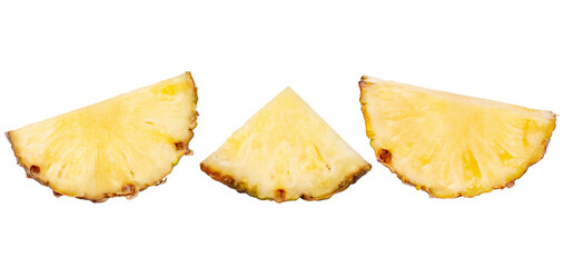Pieces of pineapple halves and a quarter. Isolated.
