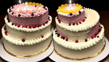 Obraz na płótnie Canvas Delicious birthday cakes with candles on it 