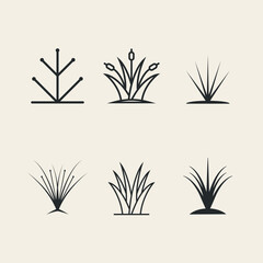 grass icon set line art logo vector design.