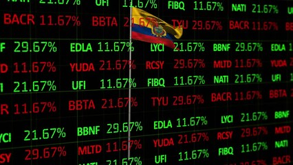 Animation of financial data processing over flag of ecuador - Powered by Adobe