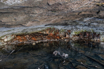 Cave wall with water on ground