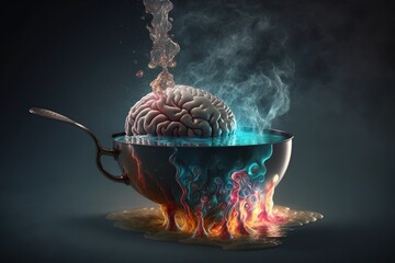 Boiling brain, concept of Neural Activity and Thought Overload, created with Generative AI technology