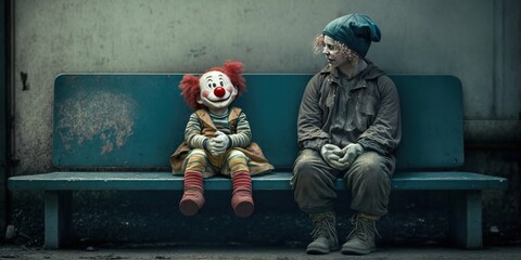 Clown as imaginary friend, concept of Fantasy Companions and Make-Believe Companions, created with Generative AI technology