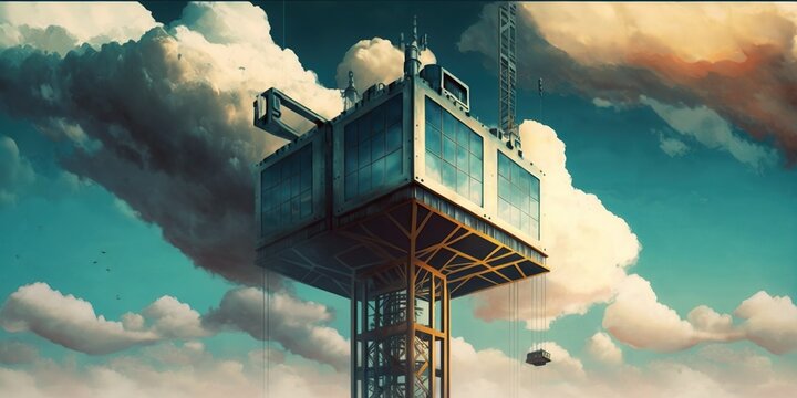 Lift schacht in the sky, concept of Vertical Transportation and High-Rise Building, created with Generative AI technology