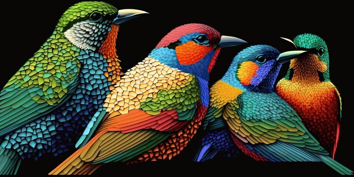 High resolution pixel art birds, created with Generative AI technology