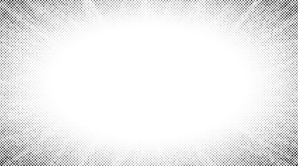 Naklejka premium Halftone radial texture. Comic style grain background. Pop art faded textured frame. Grunge speckle effect. Dotted particles print wallpaper. Pixelated gradient backdrop